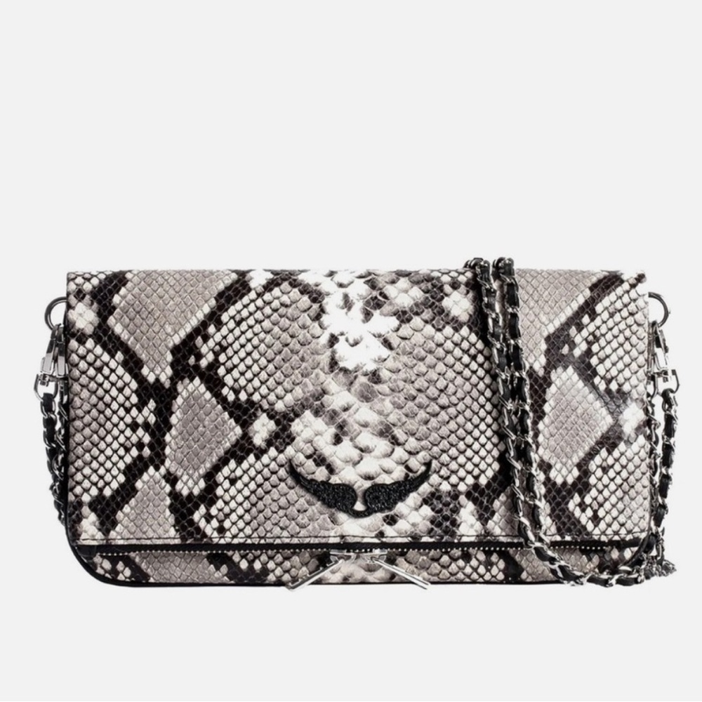 Zadig & Voltaire Black and Gray Snakeskin Nano Clutch
